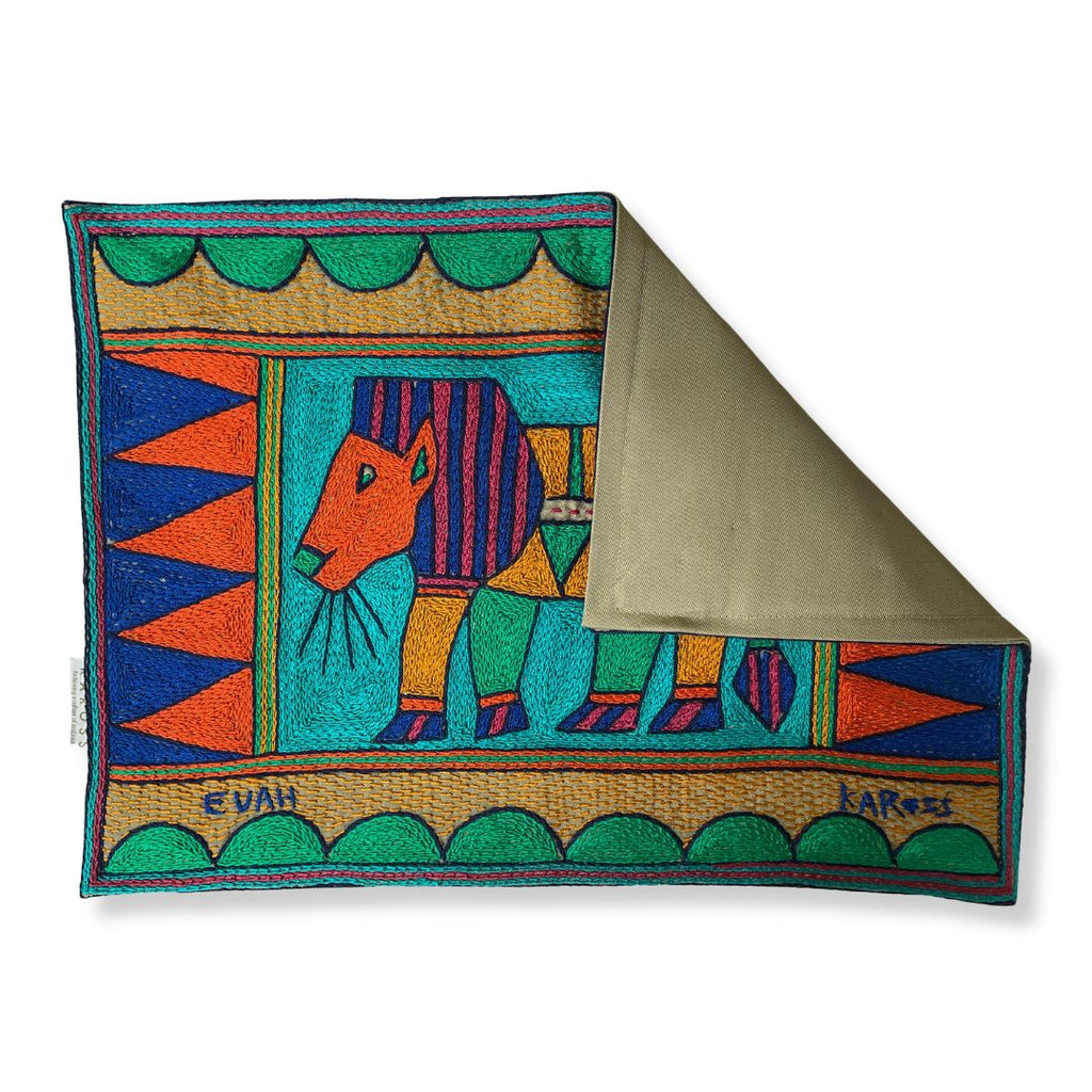 Marula’s in Autumn Lion Hand-Embroidered Padded Placemat