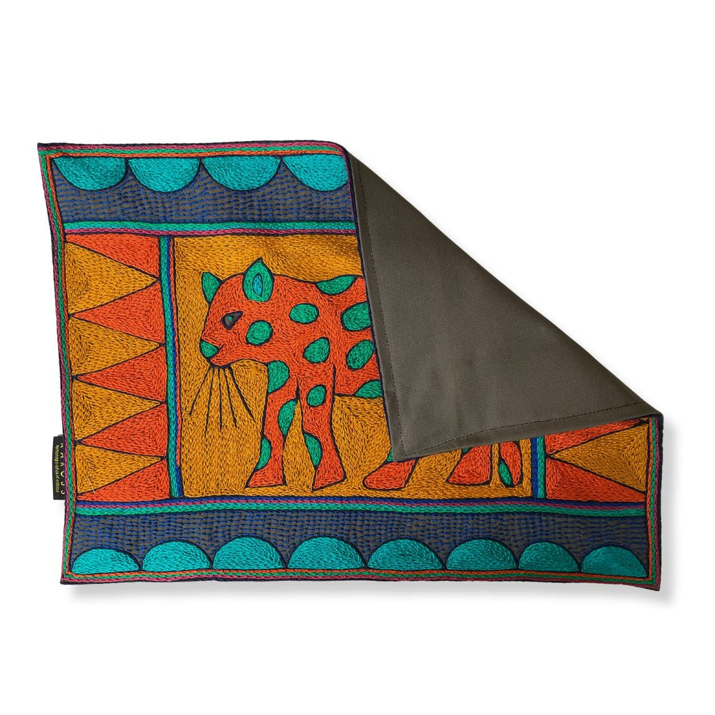 Marula’s in Autumn Leopard Hand-Embroidered  Padded Placemat