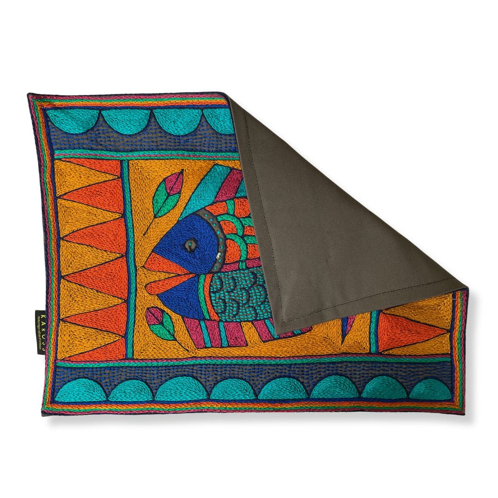 Marula’s in Autumn Fish Hand-Embroidered Padded Placemat