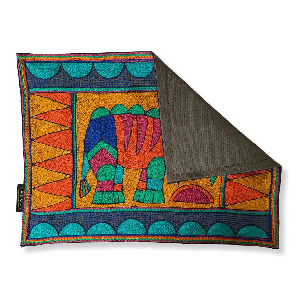 Marula’s in Autumn Antelope. Hand-Embroidered Padded Placemat