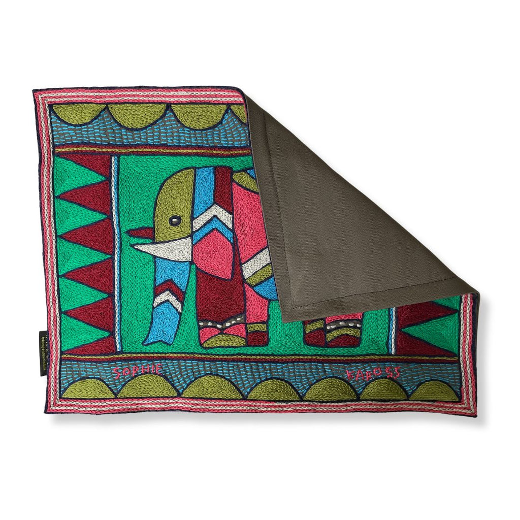 Turaco Elephant Cow Hand-Embroidered Padded Placemat