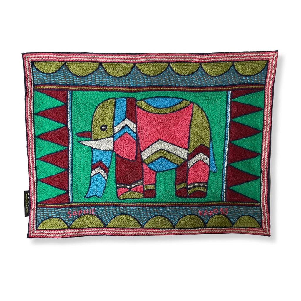 Turaco Elephant Cow Hand-Embroidered Padded Placemat