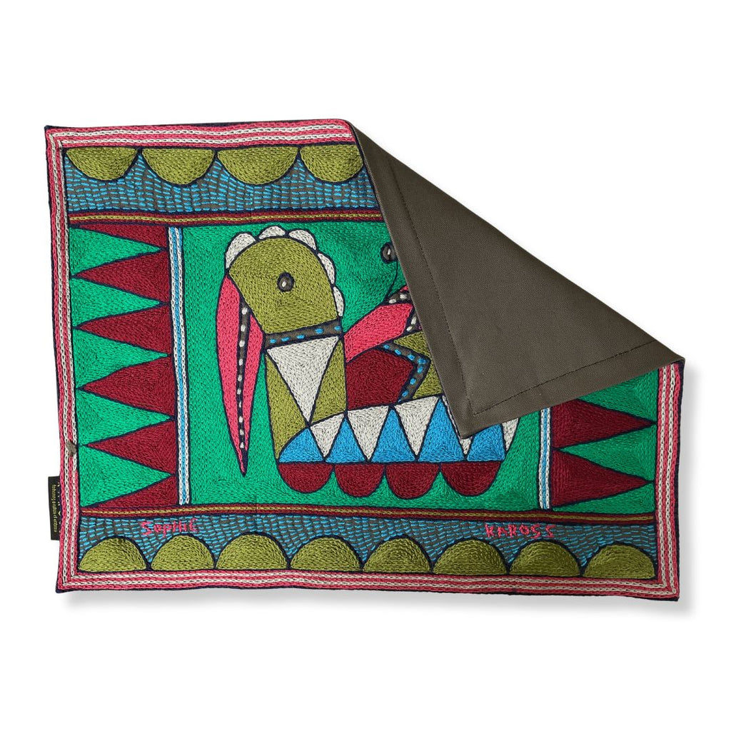 Turaco Bird on Eggs Hand-Embroidered Padded Placemat