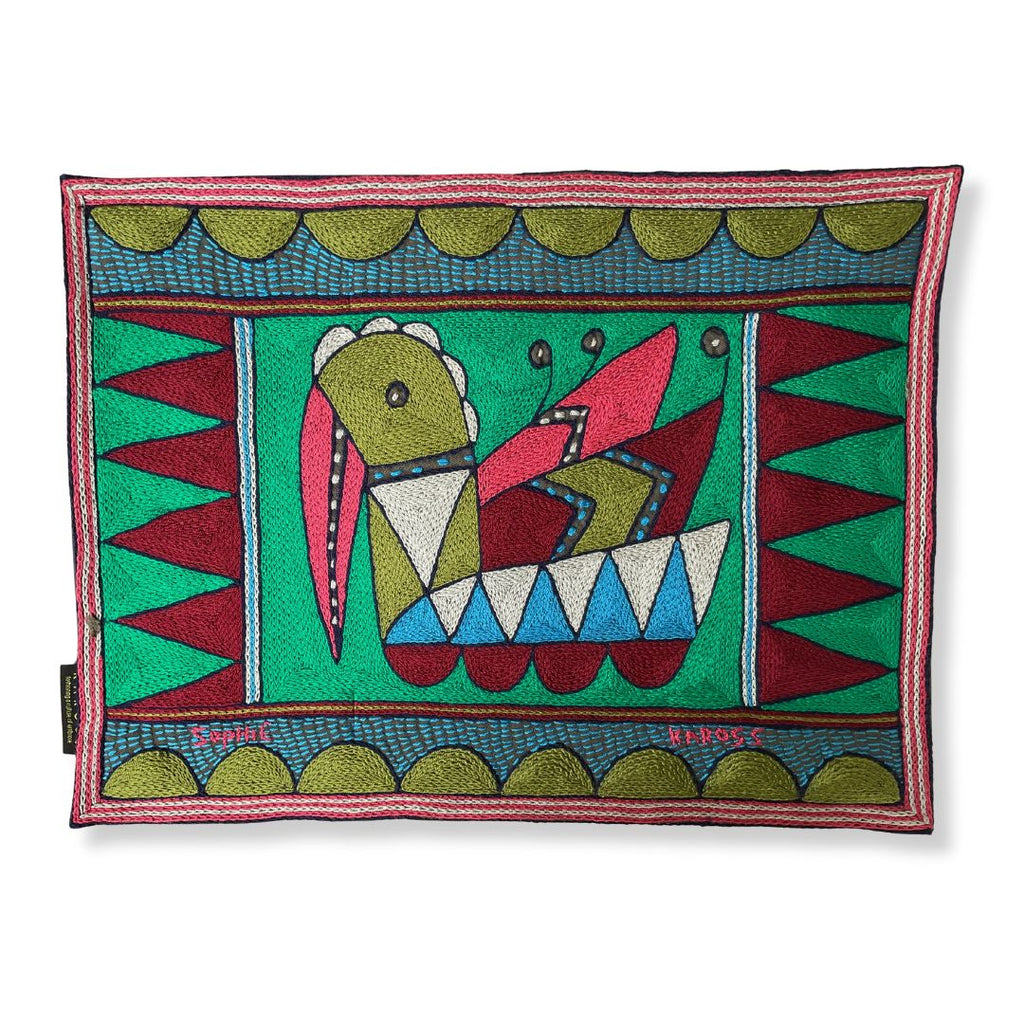 Turaco Bird on Eggs Hand-Embroidered Padded Placemat