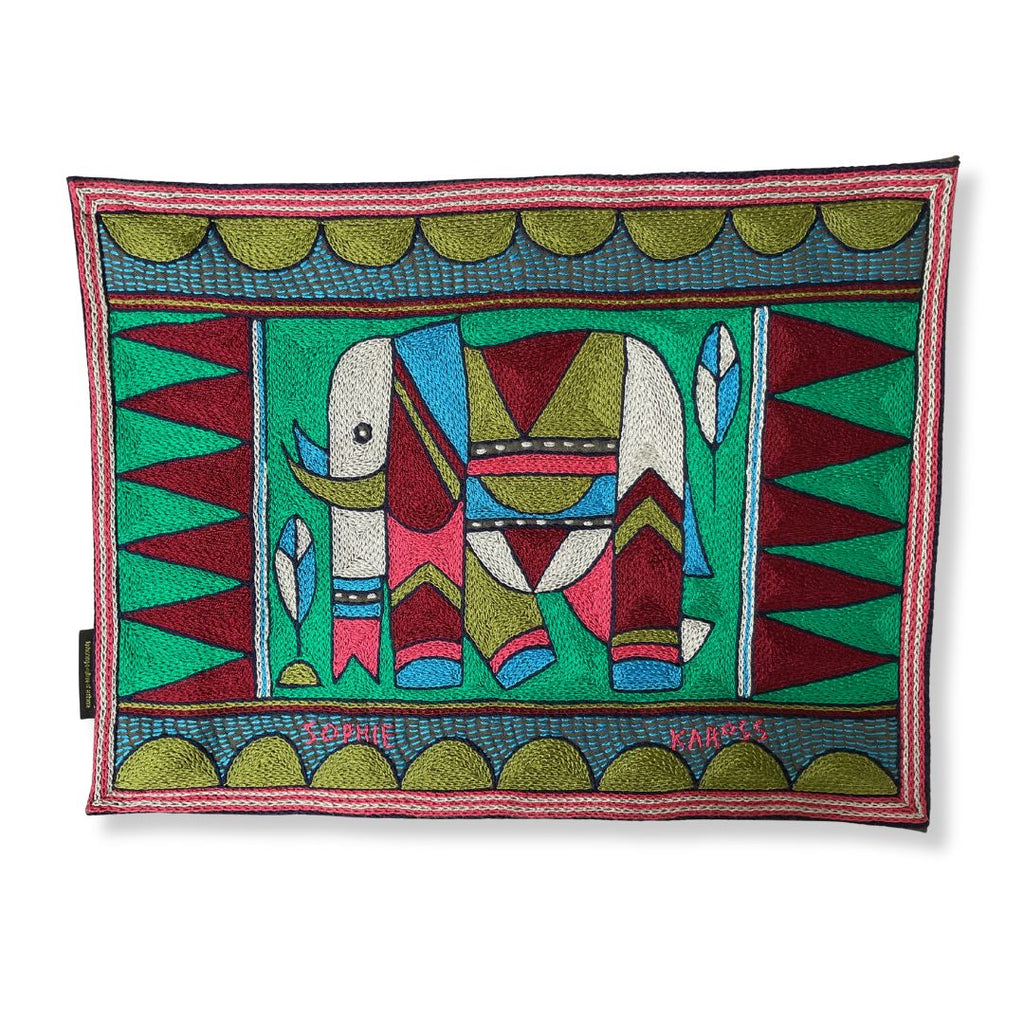 Turaco Elephant Hand-Embroidered Padded Placemat