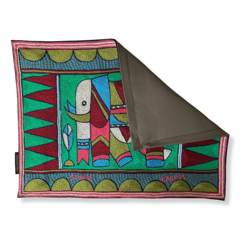 Turaco Elephant Hand-Embroidered Padded Placemat