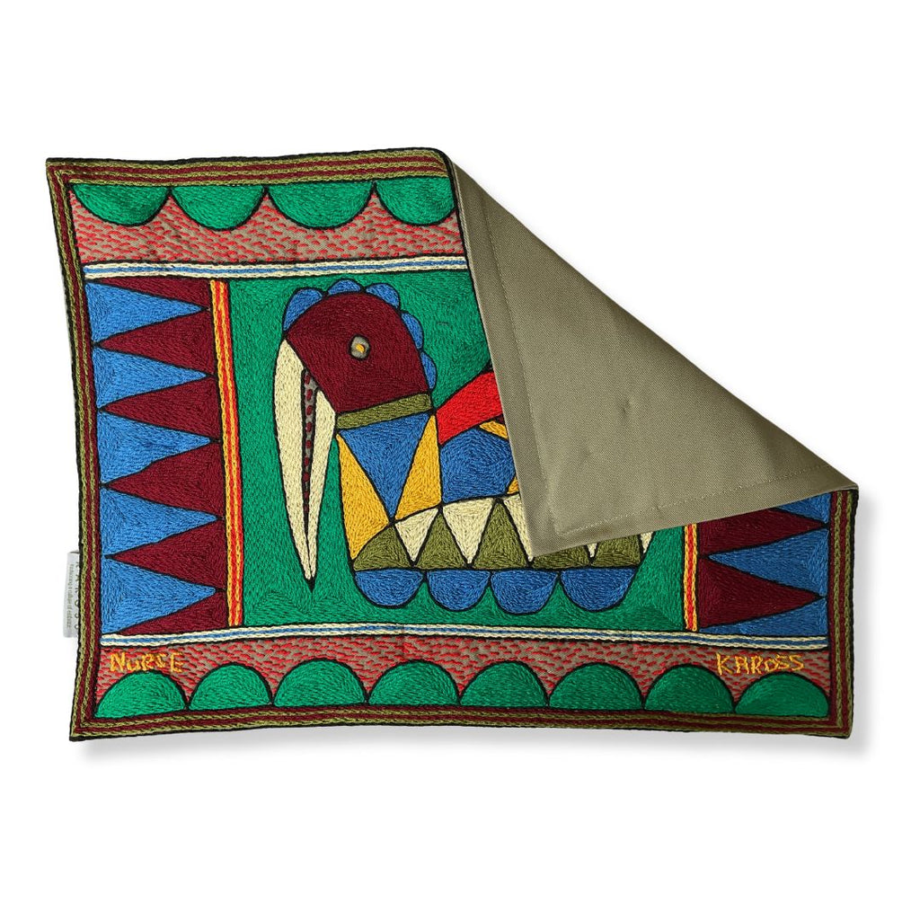 Viva Africa Bird on Eggs Hand-Embroidered Padded Placemat '
