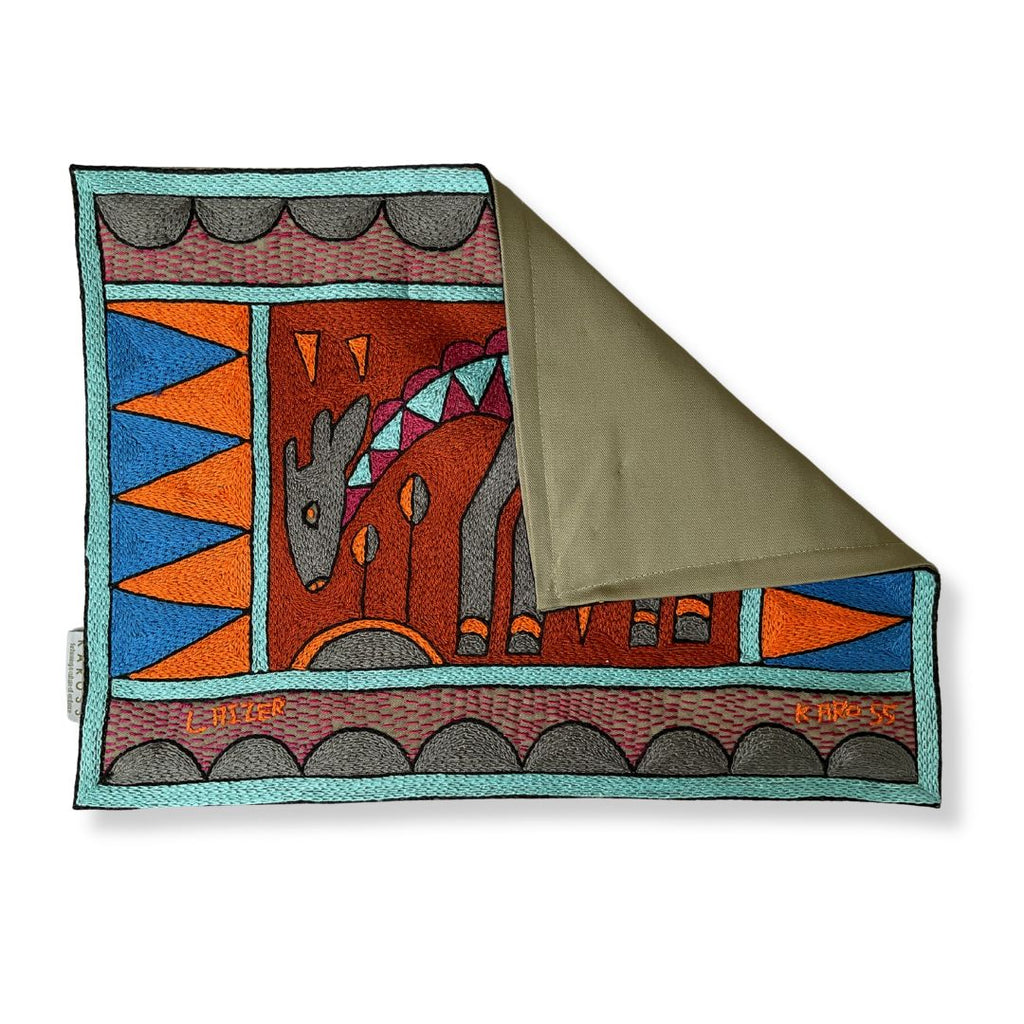 Bougainvillea Giraffe Hand-Embroidered Padded Placemat