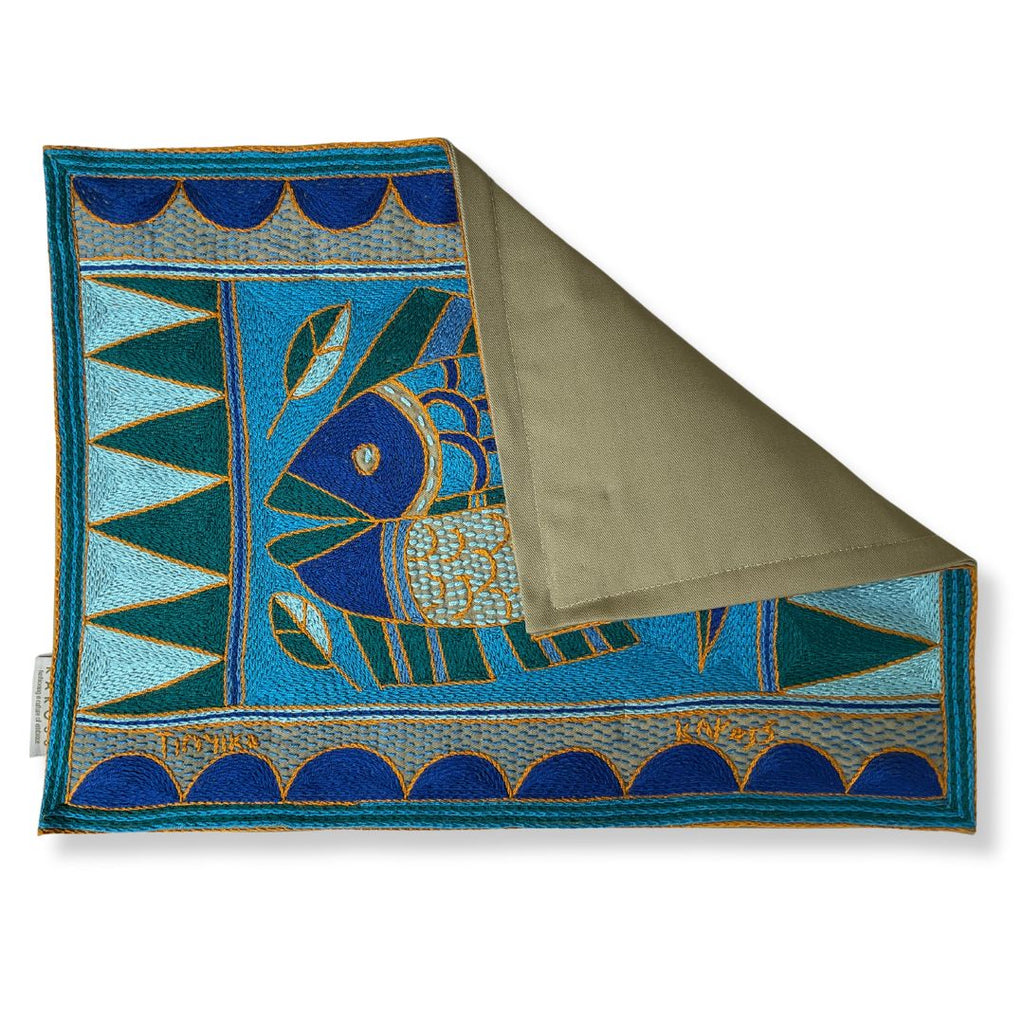 Delpht Fish Hand-Embroidered  Padded Placemat