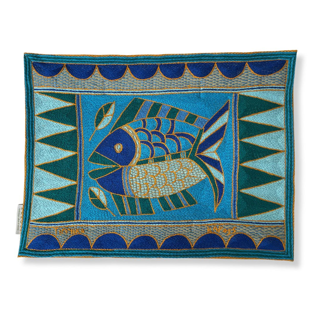 Delpht Fish Hand-Embroidered  Padded Placemat