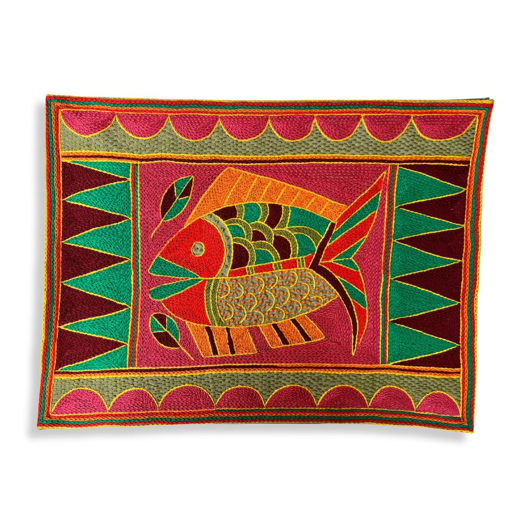 Shangaan Love Fish Hand-Embroidered Padded Placemat