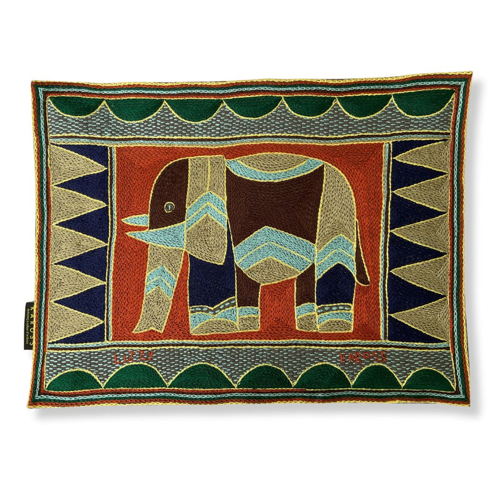 Mopani Moments Elephant Cow Hand-Embroidered Padded Placemat