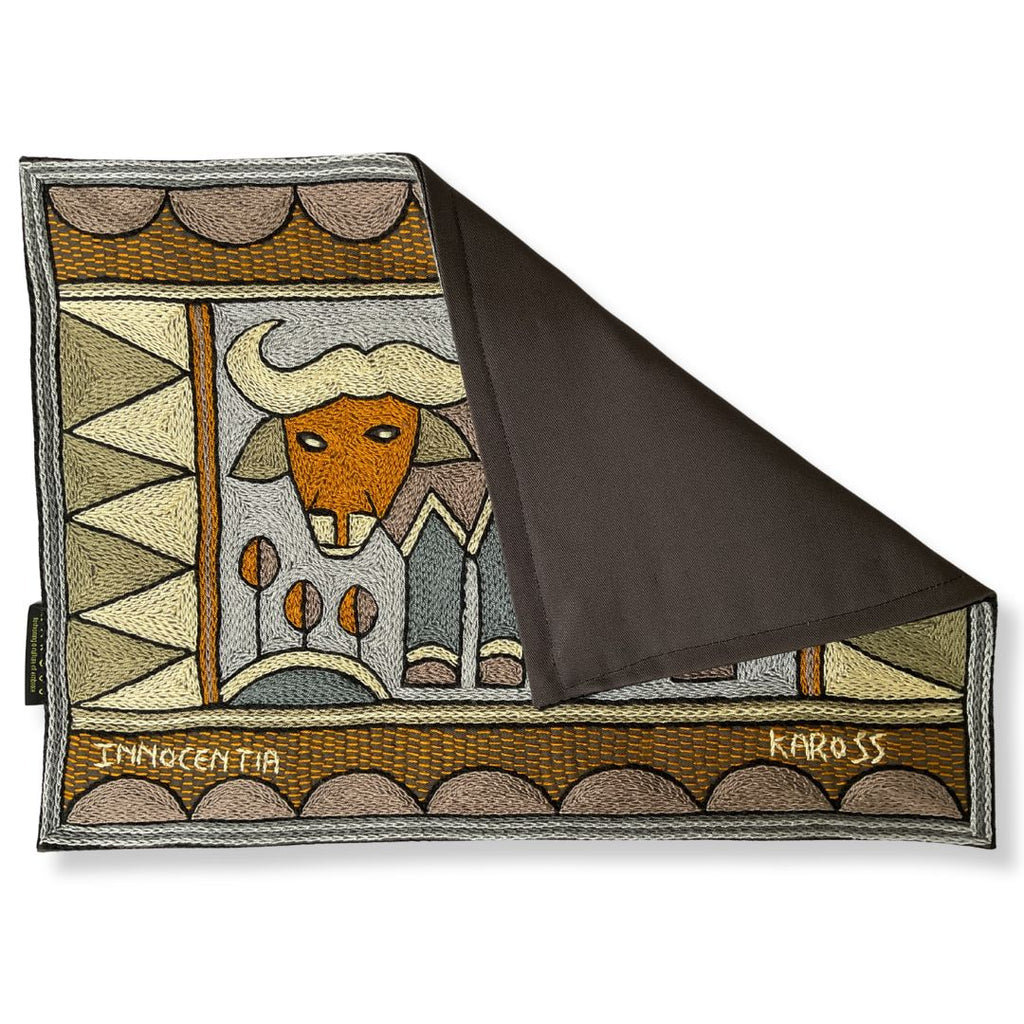Ode to the African Savannah Buffalo Hand-Embroidered Padded Placemat