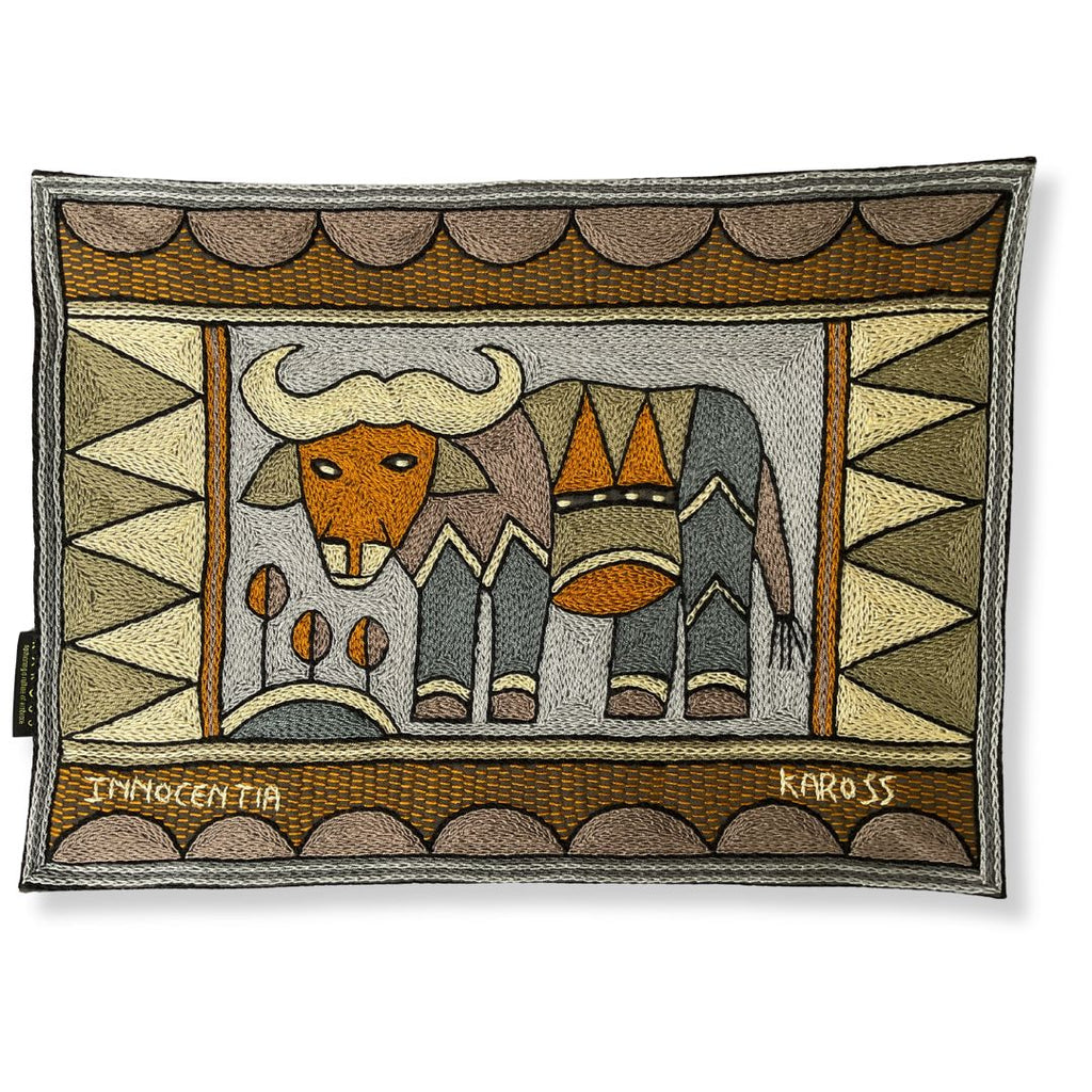 Ode to the African Savannah Buffalo Hand-Embroidered Padded Placemat