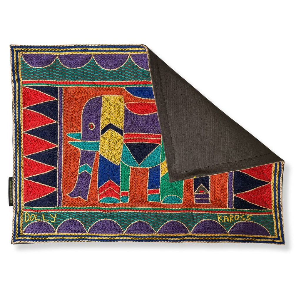 Happy Days Elephant Cow Hand-Embroidered Padded Placemat