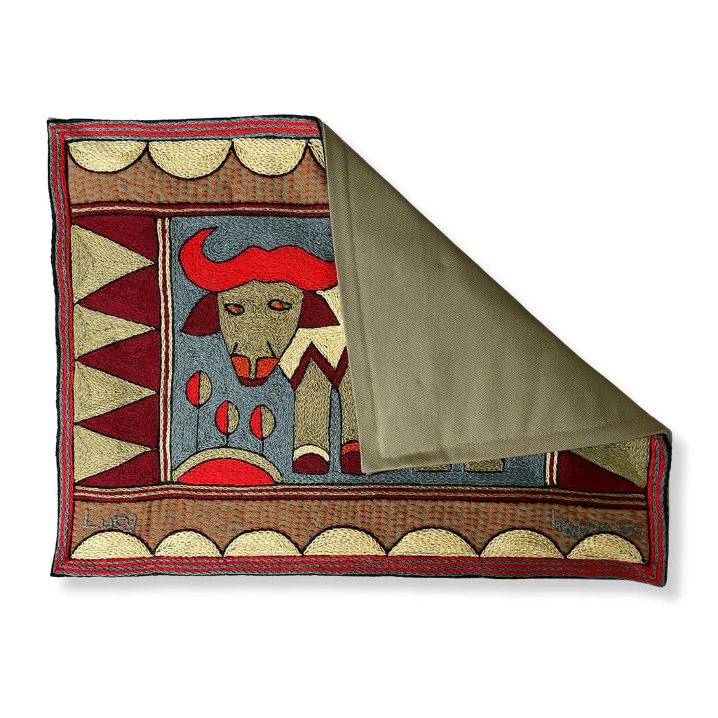 Royal Zulu Buffalo Hand-Embroidered Padded Placemat