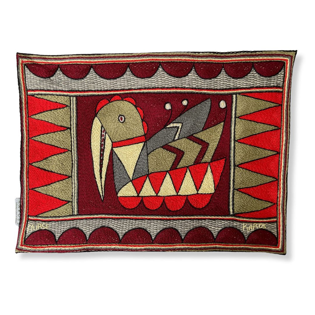 Royal Zulu Bird on eggs Hand-Embroidered  Padded Placemat