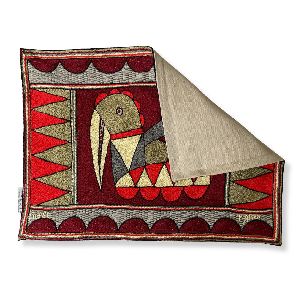 Royal Zulu Bird on eggs Hand-Embroidered  Padded Placemat