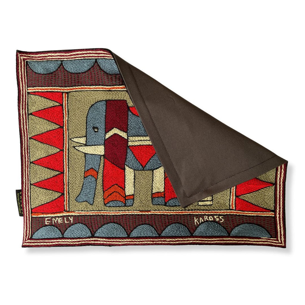 Royal Zulu Elephant Grazing Hand-Embroidered Padded Placemat