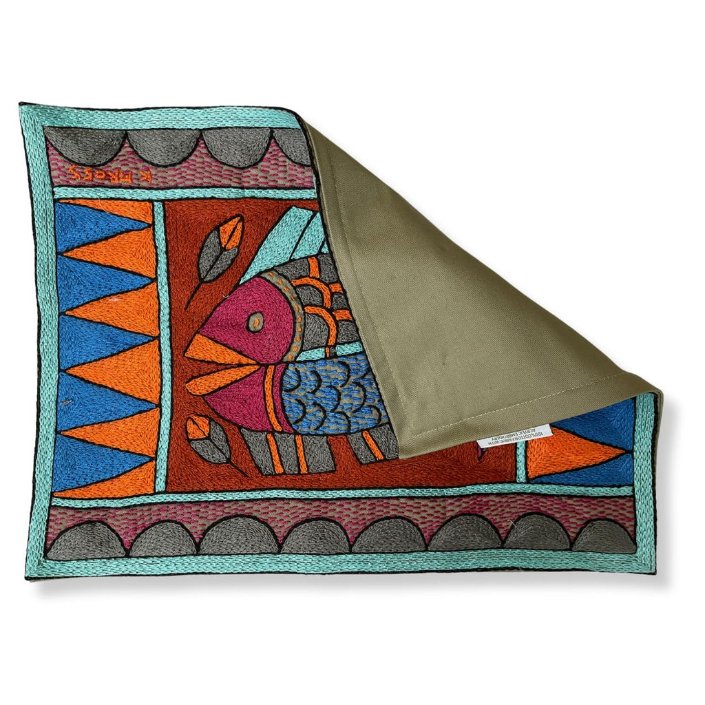 Bougainvillea Fish Hand-Embroidered Padded Placemat