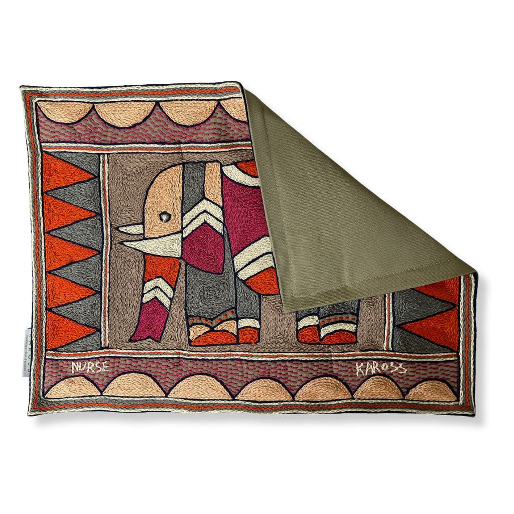 Ruby Sunset Elephant Grazing Hand-Embroidered Padded Placemat