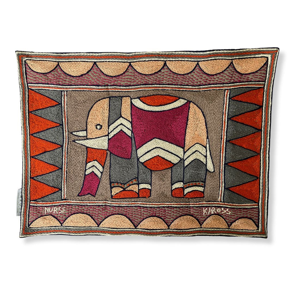 Ruby Sunset Elephant Grazing Hand-Embroidered Padded Placemat