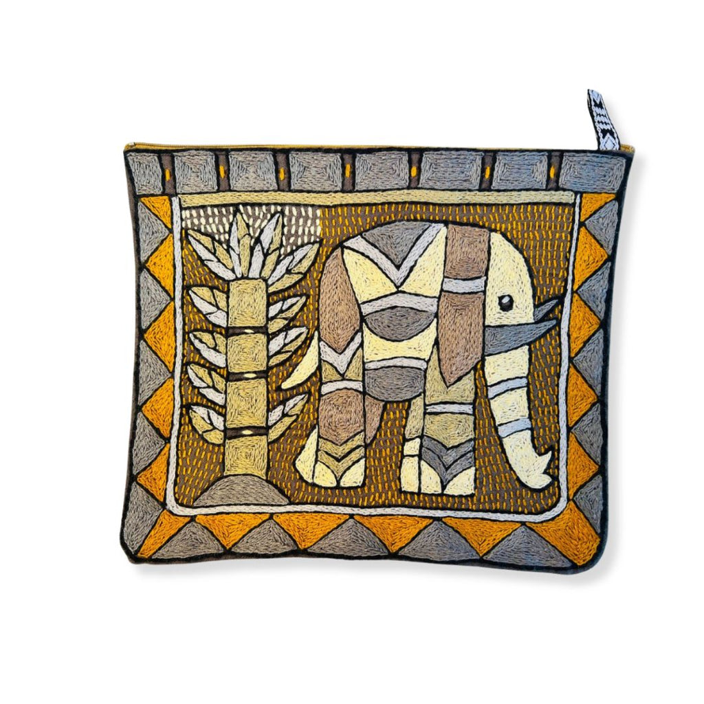 Ode to the African Savannah Hand-Embroidered Zip Pouch Large