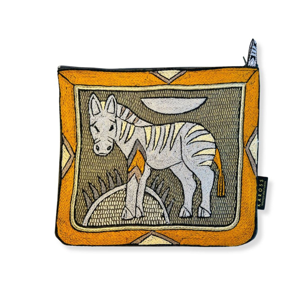 Ode to the African Savannah Hand-Embroidered Zip Pouch Large