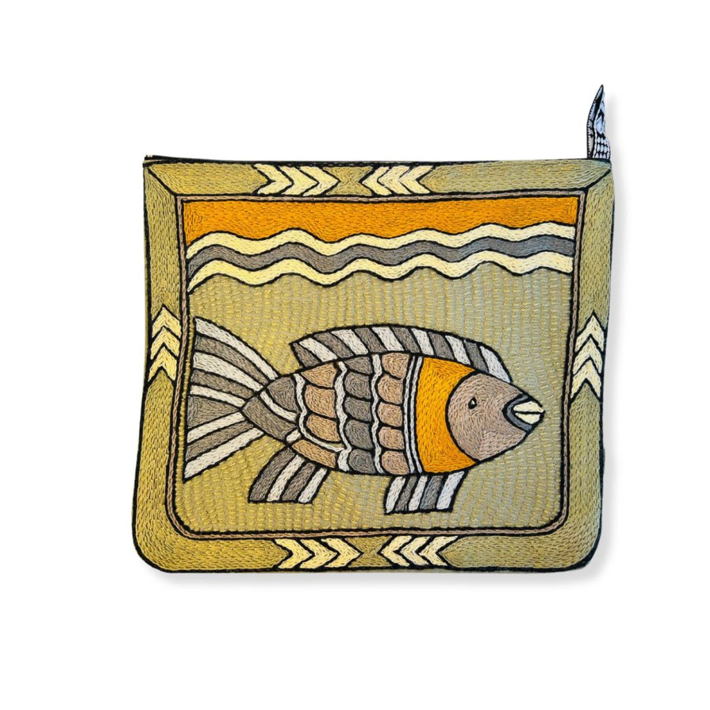 Ode to the African Savannah Hand-Embroidered Zip Pouch Large