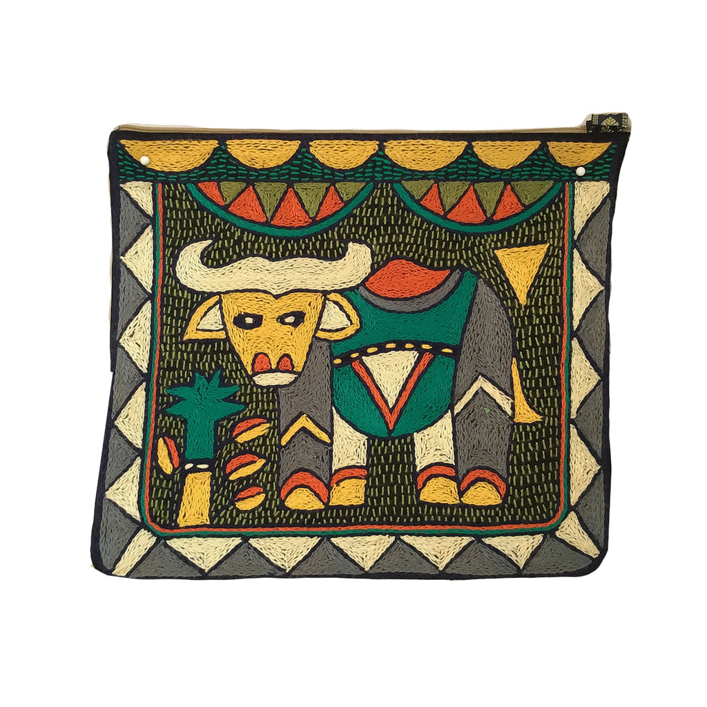 Bushveld Lush Hand-Embroidered Zip pouch large