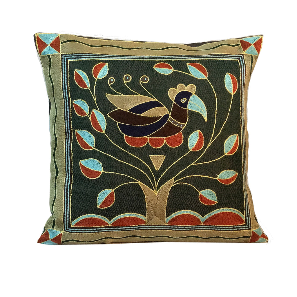 Mopani Moments Bird in Bush Hand-Embroidered  Cushion Cover