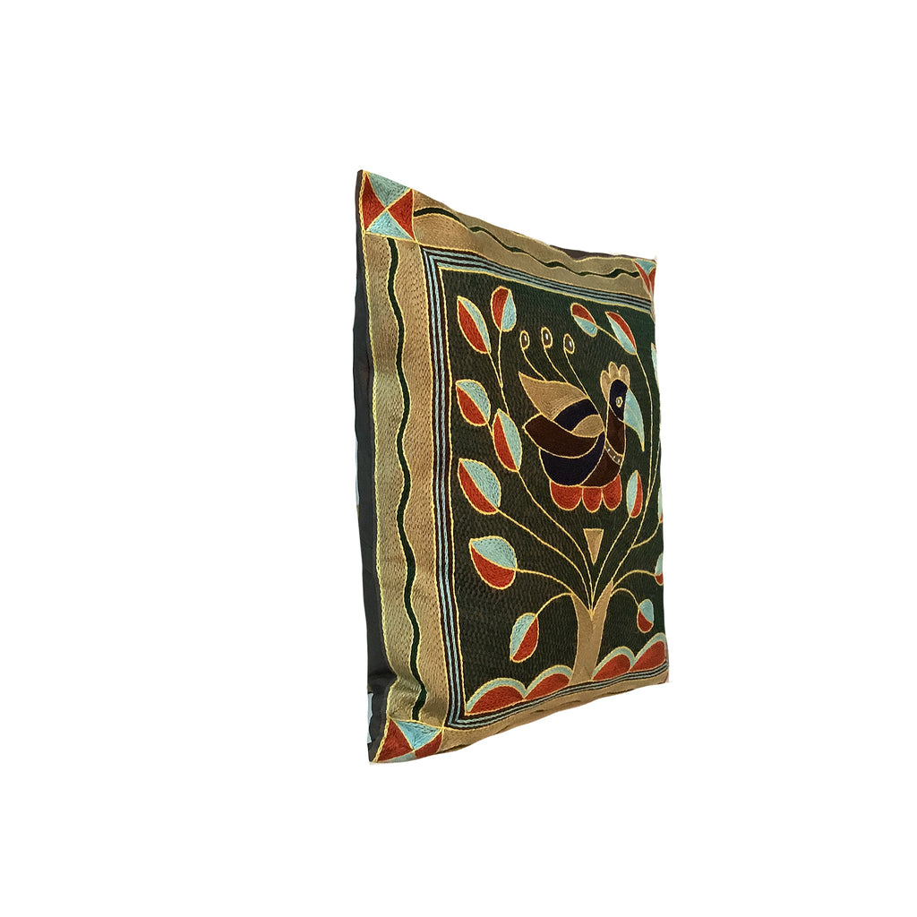 Mopani Moments Bird in Bush Hand-Embroidered  Cushion Cover