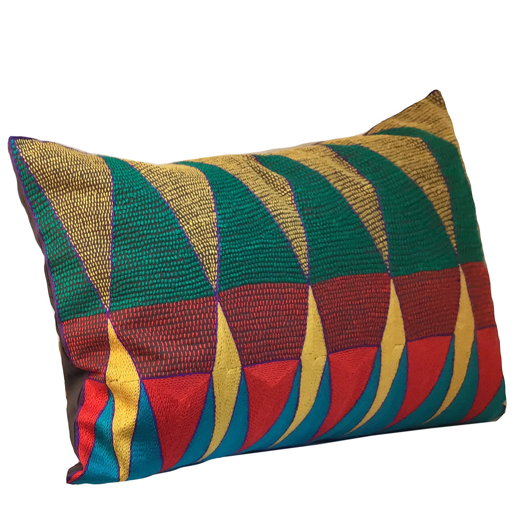 Happy Days Geometric Hand-Embroidered Cushion Cover