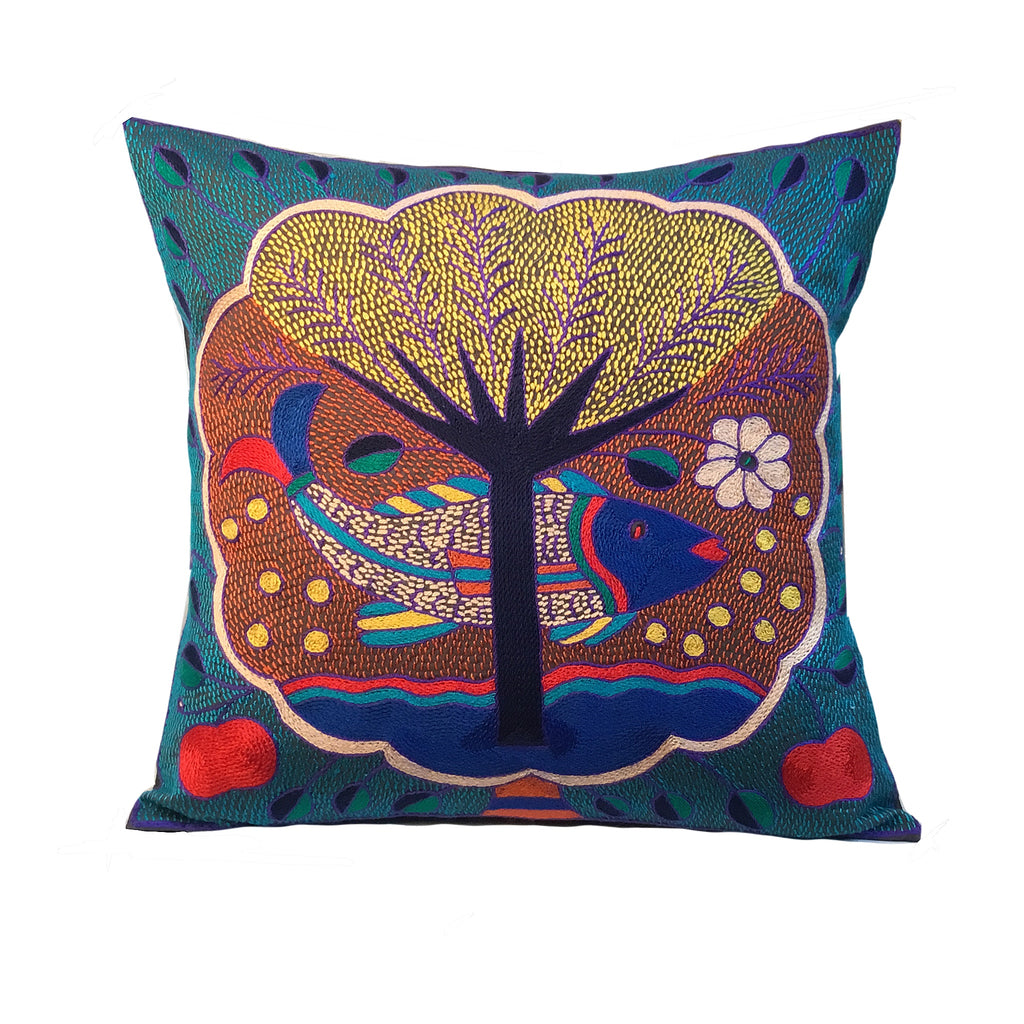Happy Days Fish in a Cloud Hand-Embroidered Cushion Cover