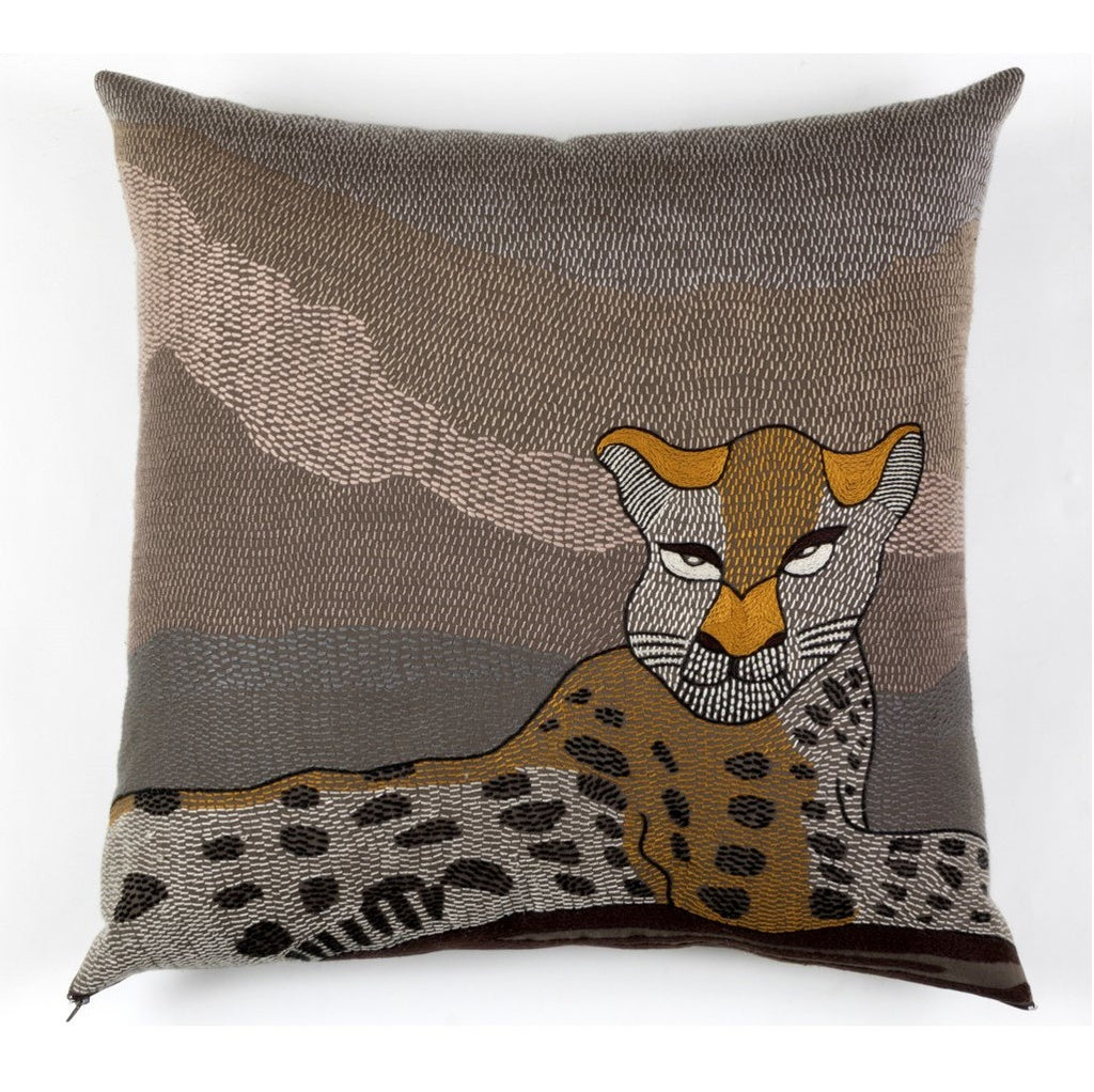 Tashas Lying Leopard Hand-Embroidered Cushion Cover