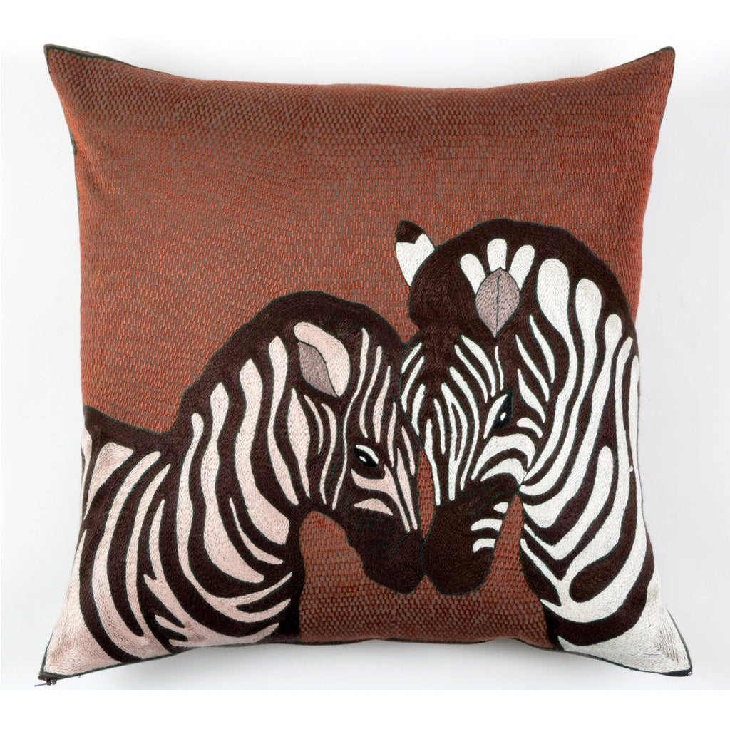 Tashas Zebra Embrace Hand-Embroidered Cushion Cover